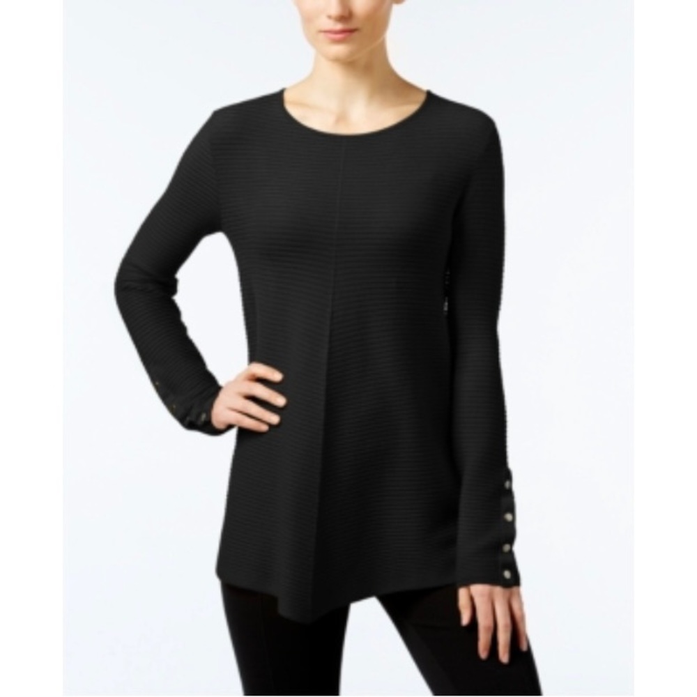 ALFANI Ribbed Snap-Detail Sweater